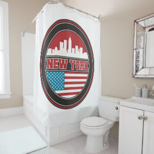 New York Skyline   United States Flag Shower Curtain