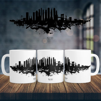 New York Skyline Watercolor Black and White Coffee Mug