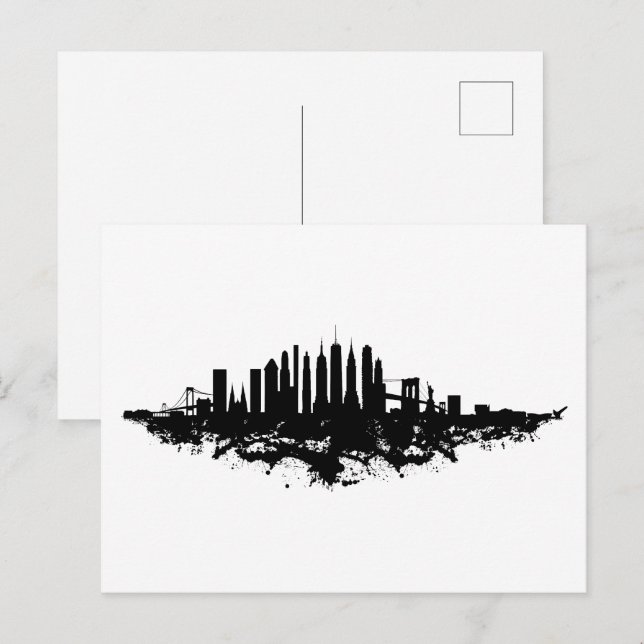 New York Skyline Watercolor Black and White Postcard (Front/Back)