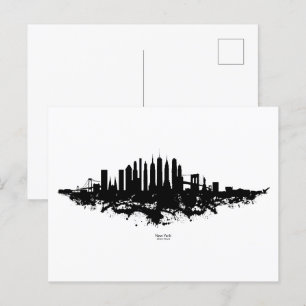 New York Skyline Watercolor Black and White Postcard