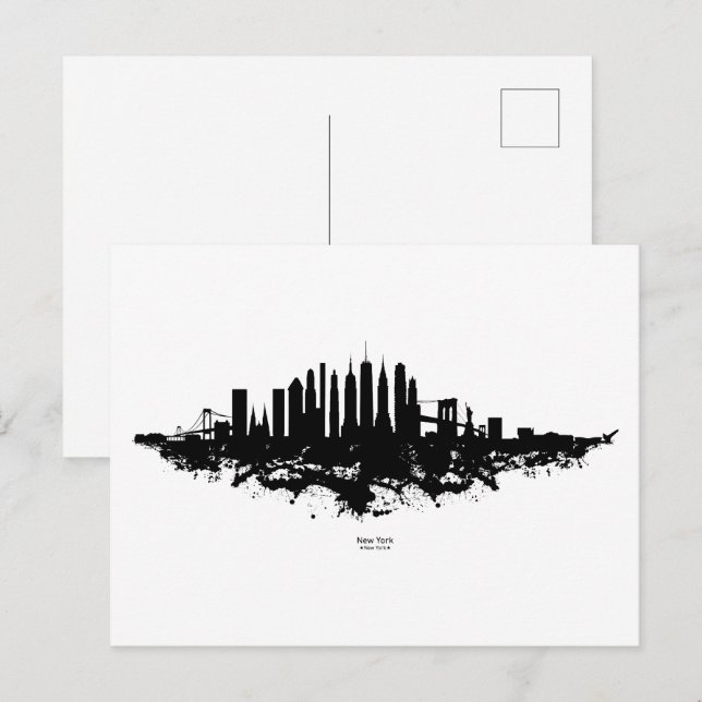 New York Skyline Watercolor Black and White Postcard (Front/Back)