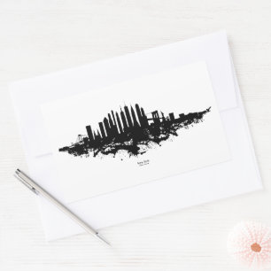 New York Skyline Watercolor Black and White Rectangular Sticker
