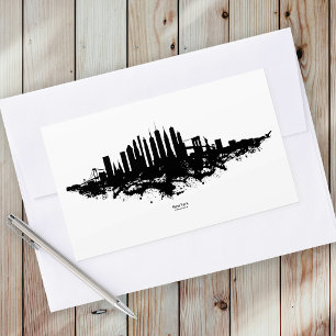 New York Skyline Watercolor Black and White Rectangular Sticker