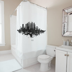 New York Skyline Watercolor Black and White Shower Curtain