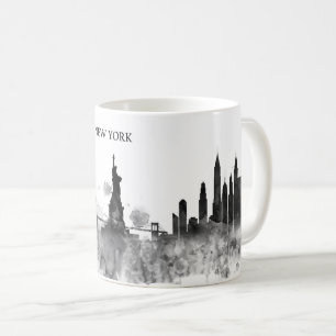 New York Skyline Watercolor Black Minimal Gift Coffee Mug
