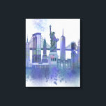 New York Skyline - Watercolor Blue Canvas Print<br><div class="desc">New York Skyline Watercolour Splash Blue by Fab Funky. Features famous landmarks of New York City in a watercolor style.</div>