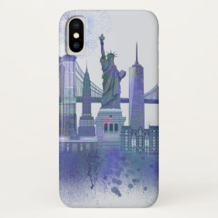 New York Skyline - Watercolor Blue iPhone X Case