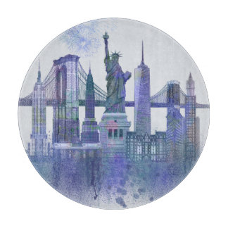 New York Skyline - Watercolor Blue Cutting Board