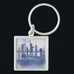 New York Skyline - Watercolor Blue Key Ring<br><div class="desc">New York Skyline Watercolour Splash Blue by Fab Funky. Features famous landmarks of New York City in a watercolor style.</div>