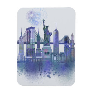 New York Skyline - Watercolor Blue Magnet