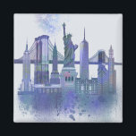 New York Skyline - Watercolor Blue Magnet<br><div class="desc">New York Skyline Watercolour Splash Blue by Fab Funky. Features famous landmarks of New York City in a watercolor style.</div>