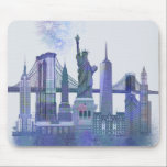 New York Skyline - Watercolor Blue Mouse Mat<br><div class="desc">New York Skyline Watercolour Splash Blue by Fab Funky. Features famous landmarks of New York City in a watercolor style.</div>