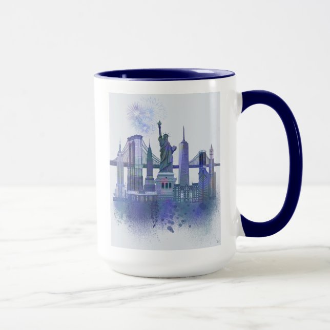 New York Skyline - Watercolor Blue Mug (Right)