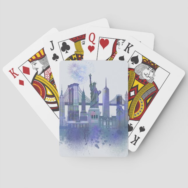 New York Skyline - Watercolor Blue Playing Cards (Back)