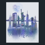 New York Skyline - Watercolor Blue Poster<br><div class="desc">New York Skyline Watercolour Splash Blue by Fab Funky. Features famous landmarks of New York City in a watercolor style.</div>