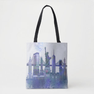 New York Skyline - Watercolor Blue Tote Bag