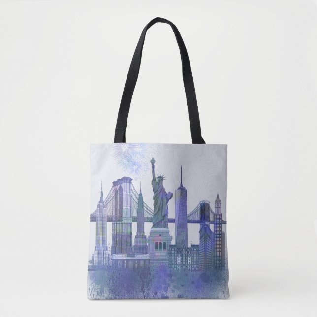 New York Skyline - Watercolor Blue Tote Bag (Front)