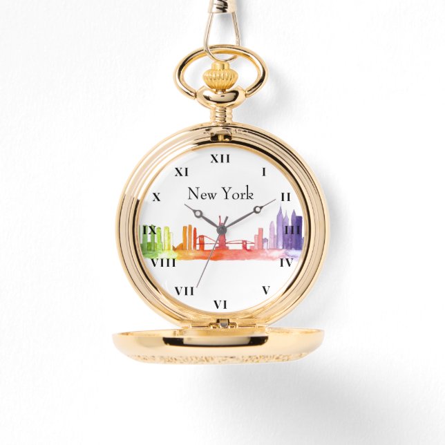 New York Skyline Watercolor Brooklyn Americana Watch (Front)