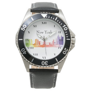 New York Skyline Watercolor Brooklyn Americana Watch