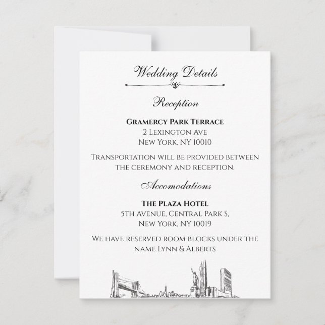 New York Skyline Wedding Details For Invitation (Front)