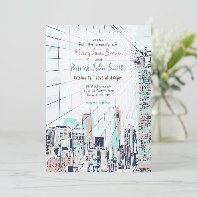 New York Skyline wedding Invitation (Standing Front)