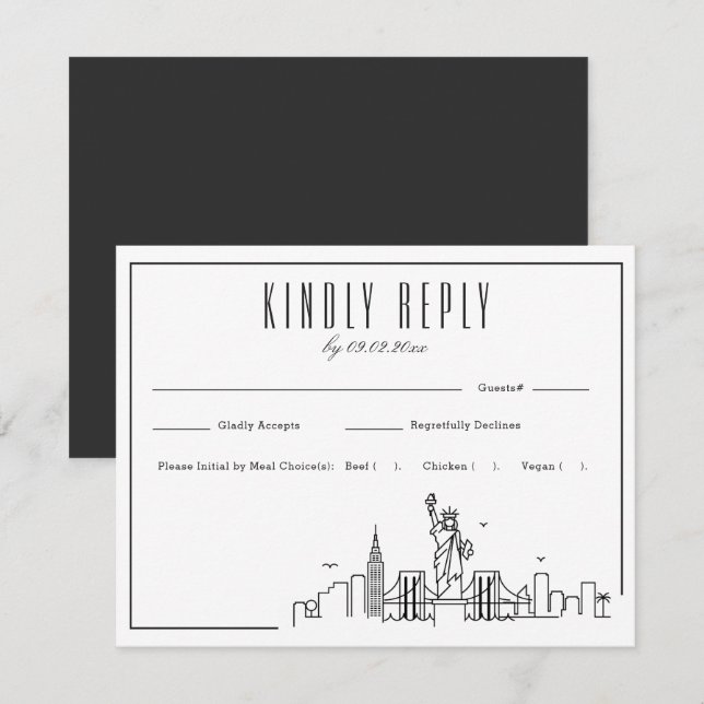 New York Skyline | Wedding RSVP + Meal Choice Card (Front/Back)