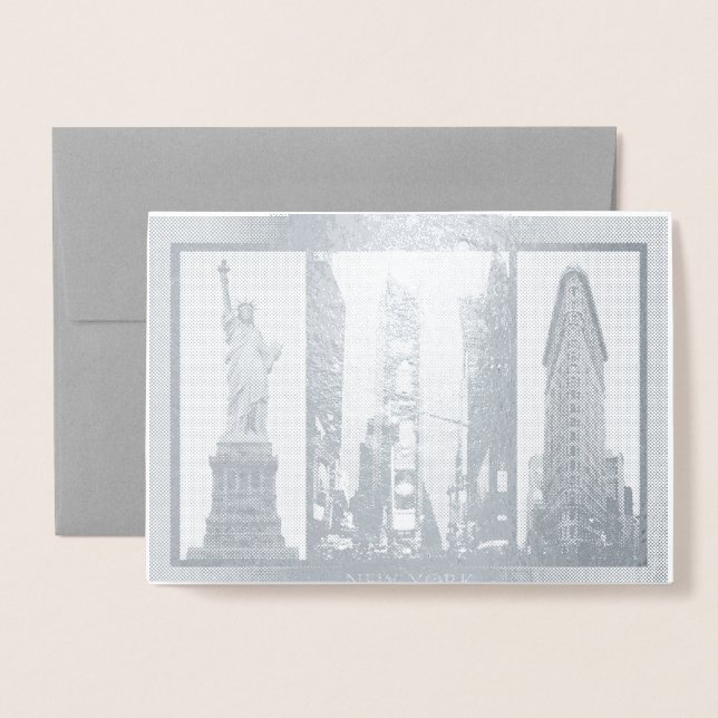New York Souvenir Greeting Cards Custom Silver (Front With Envelope)