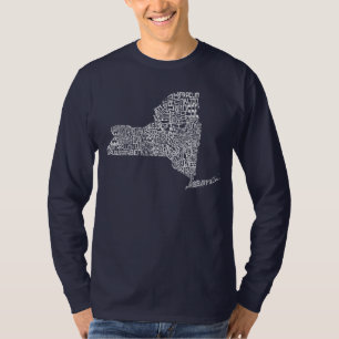 New York State Counties Typographic Word Art Map T-Shirt