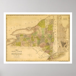 New York State Early Map 1839 Poster