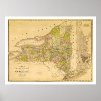 New York State Early Map 1839 Poster