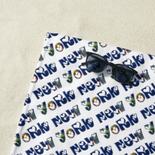 New York State Flag Colours Typography Pattern USA Beach Towel