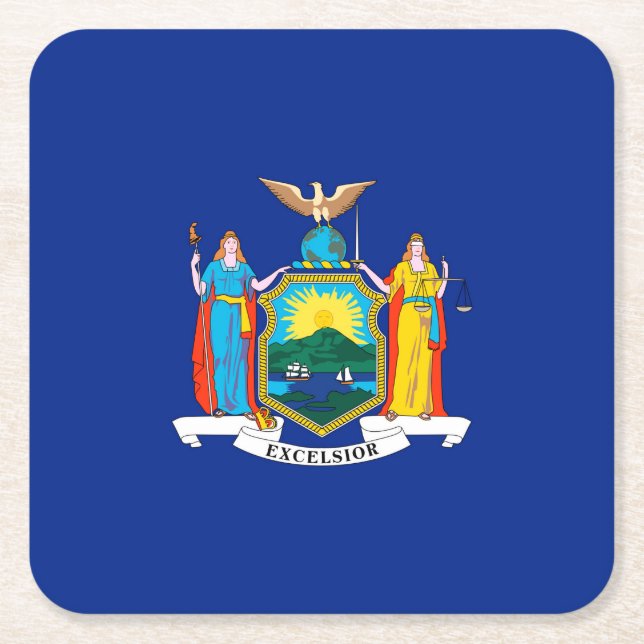New York State Flag Design Square Paper Coaster (Front)