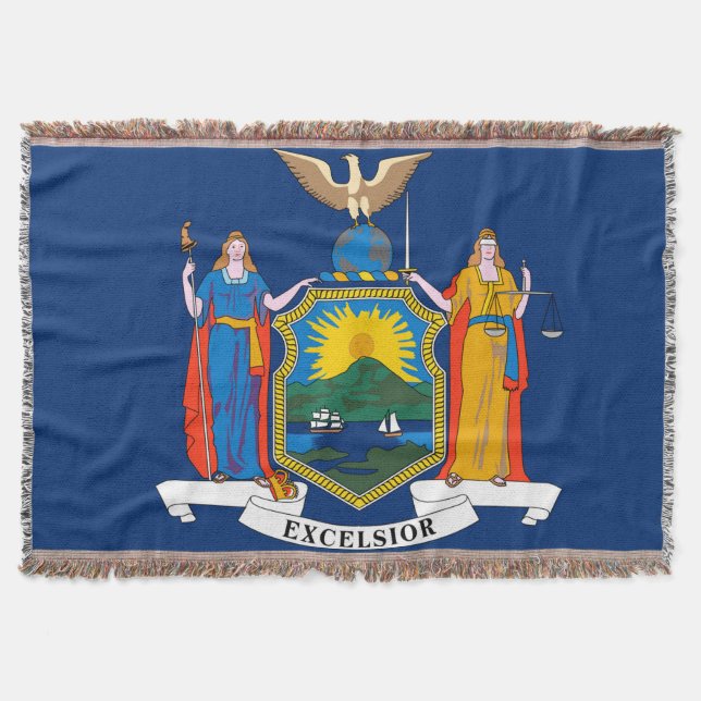 New York State Flag Print Patriotic Throw Blanket (Front)