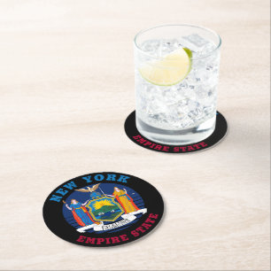 NEW YORK STATE FLAG ROUND PAPER COASTER