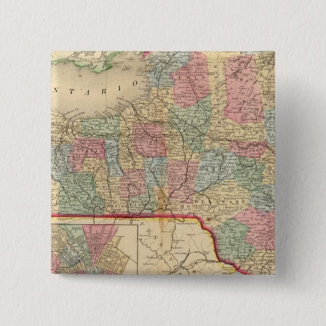 New York State Map by Mitchell 15 Cm Square Badge (Front)