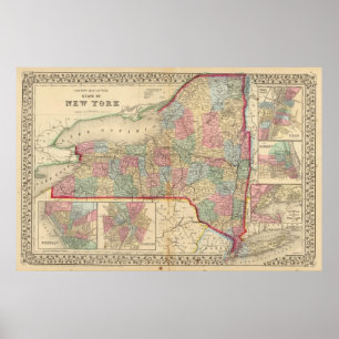 New York State Map by Mitchell Poster