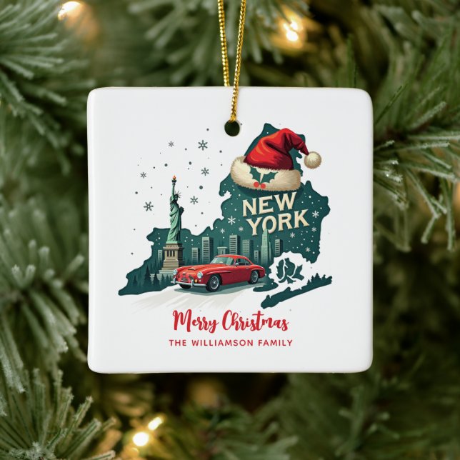 New York State Merry Christmas Custom Holiday  Ceramic Ornament (Tree)