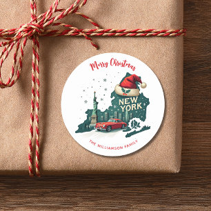 New York State Merry Christmas Custom Holiday Classic Round Sticker