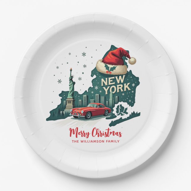 New York State Merry Christmas Custom Holiday  Paper Plate (Front)