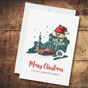 New York State Merry Christmas Retro Personalized  Postcard