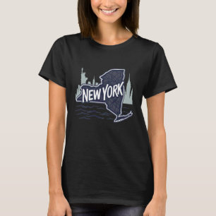 New York State Outline with City Skyline & Liberty T-Shirt