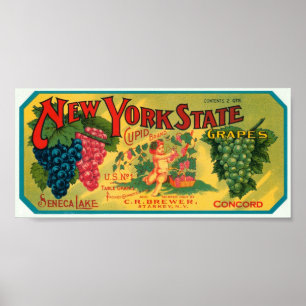 New York State Seneca Lake Grapes Vintage Crate La Poster