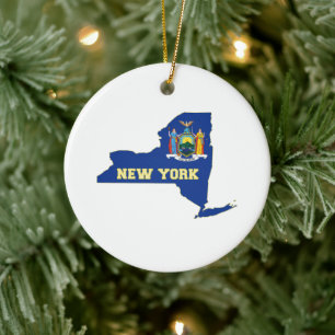 New York State Shaped Flag WIth Name Ceramic Tree Decoration