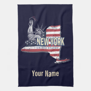 New York State United States Retro Map Vintage USA Tea Towel
