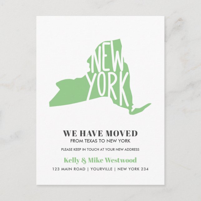 NEW YORK STATE We've moved New address New Home  Postcard (Front)