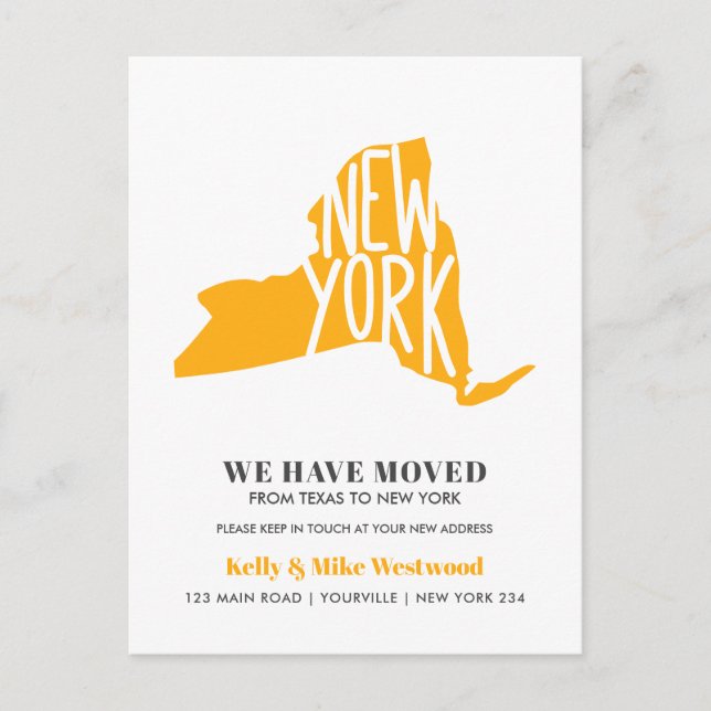 NEW YORK STATE We've moved New address New Home  Postcard (Front)