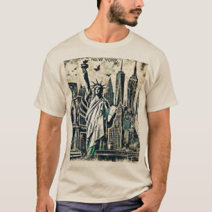 New York Statue of Liberty Grunge Distressed T-Shirt