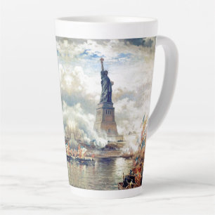 New York Statue of Liberty Harbour Flags Latte Mug