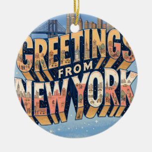 New York Statue of Liberty Postcard Art Ceramic Tree Decoration