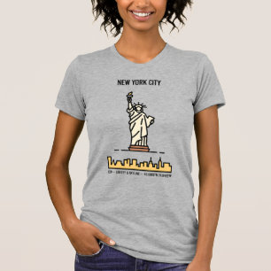 New York Statue of Liberty Skyline Simple Line Art T-Shirt